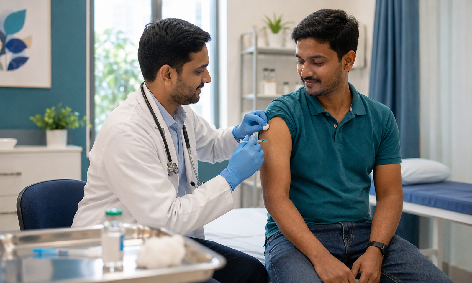 Doctor administering a dengue vaccine dose to a patient in a clinical setting