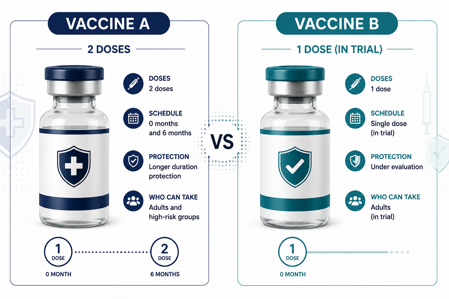 Infographic comparing Qdenga and DengiAll dengue vaccine dosing and approval status